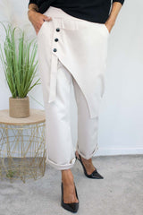 Harlow Button Detail Trouser in Warm Beige