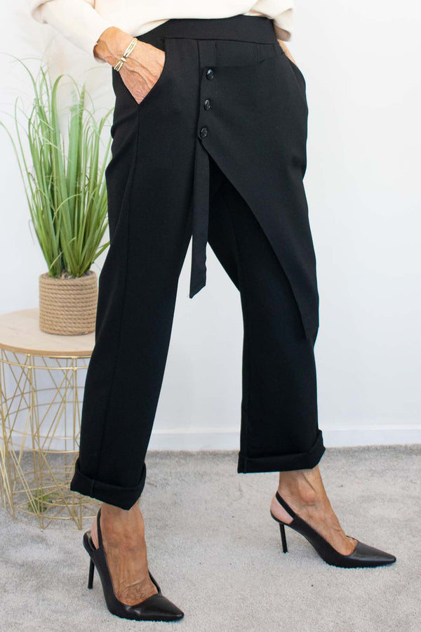 Harlow Button Detail Trouser in Black