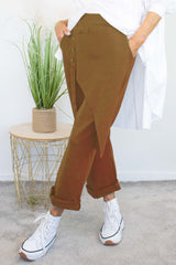 Harlow Button Detail Trouser in Camel