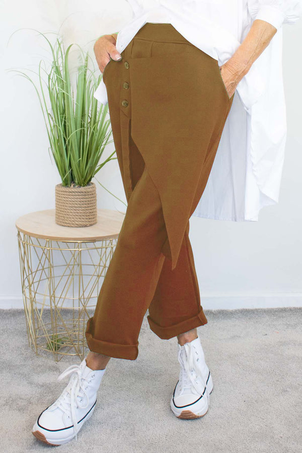 Harlow Button Detail Trouser in Camel