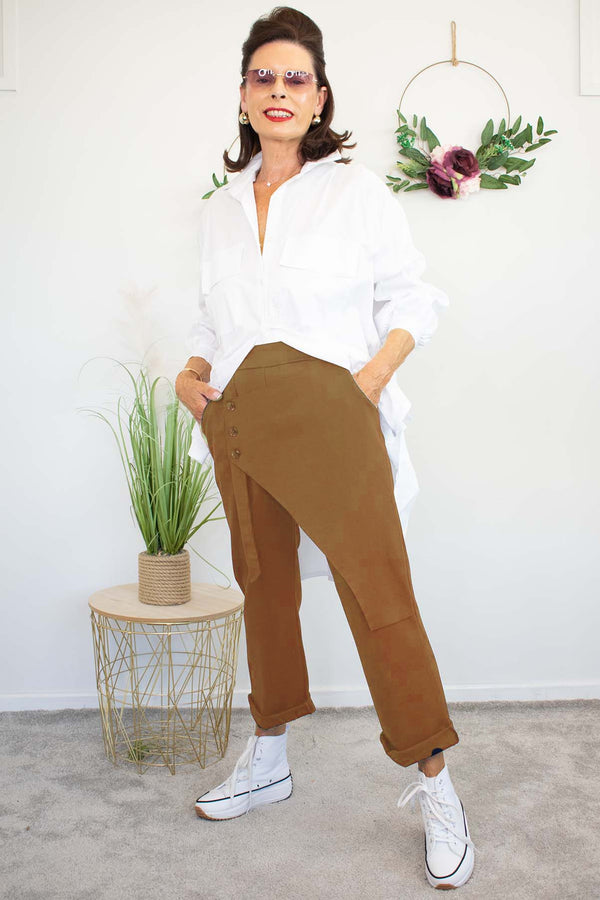 Harlow Button Detail Trouser in Camel