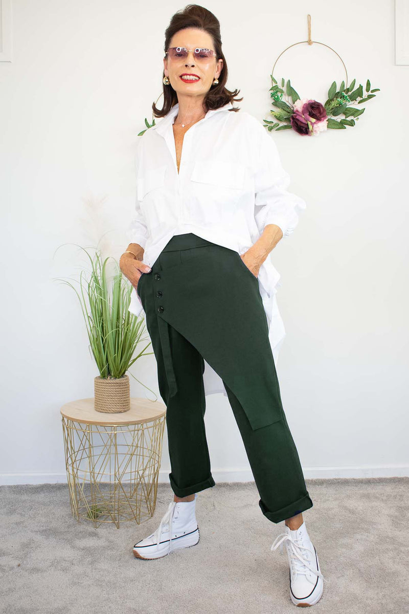 Harlow Button Detail Trouser in Khaki