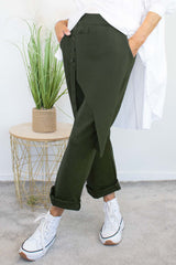 Harlow Button Detail Trouser in Khaki