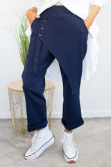 Harlow Button Detail Trouser in Fresh Navy
