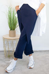 Harlow Button Detail Trouser in Fresh Navy