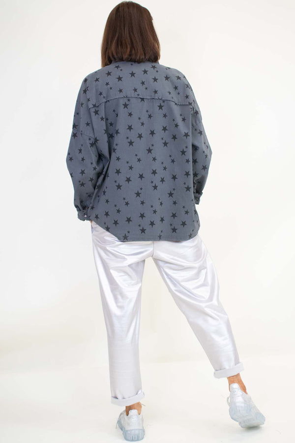 Samantha Star Denim Shirt in Charcoal