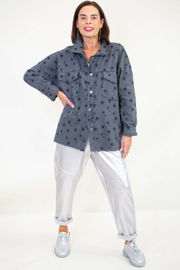 Samantha Star Denim Shirt in Charcoal