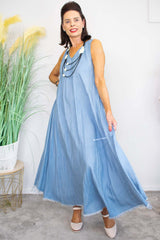 Chambray Denim Maxi Dress in Blue