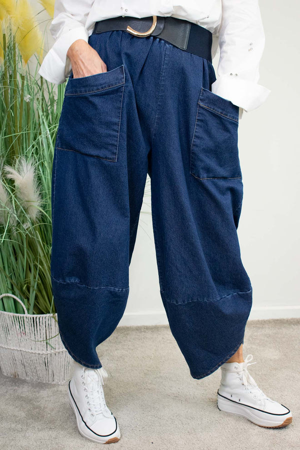 Dana Denim Cocoon Trouser in Dark Blue Wash