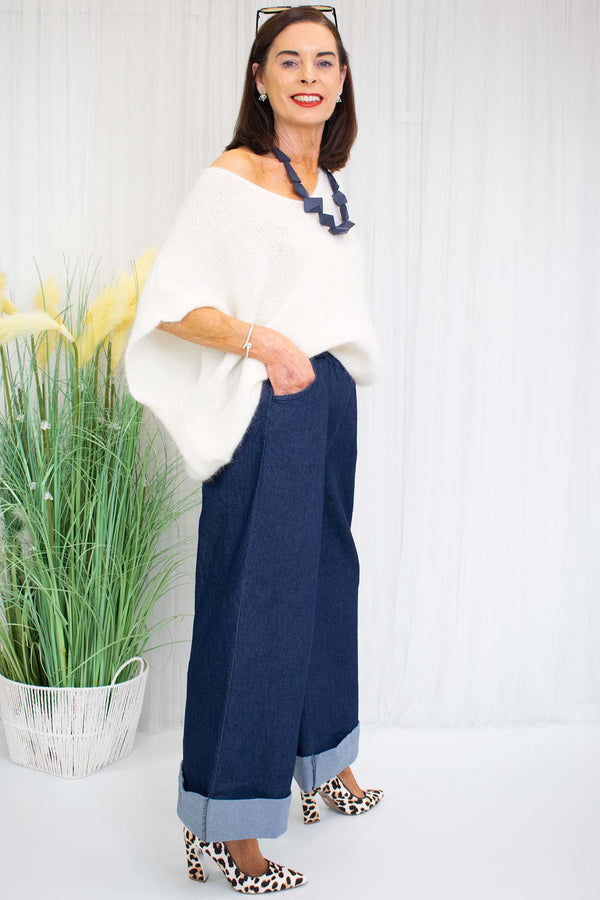 Emily Turn Up Hem Denim Trouser Dark Wash - Bond Street Store