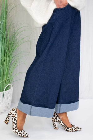 Emily Turn Up Hem Denim Trouser Dark Wash - Bond Street Store