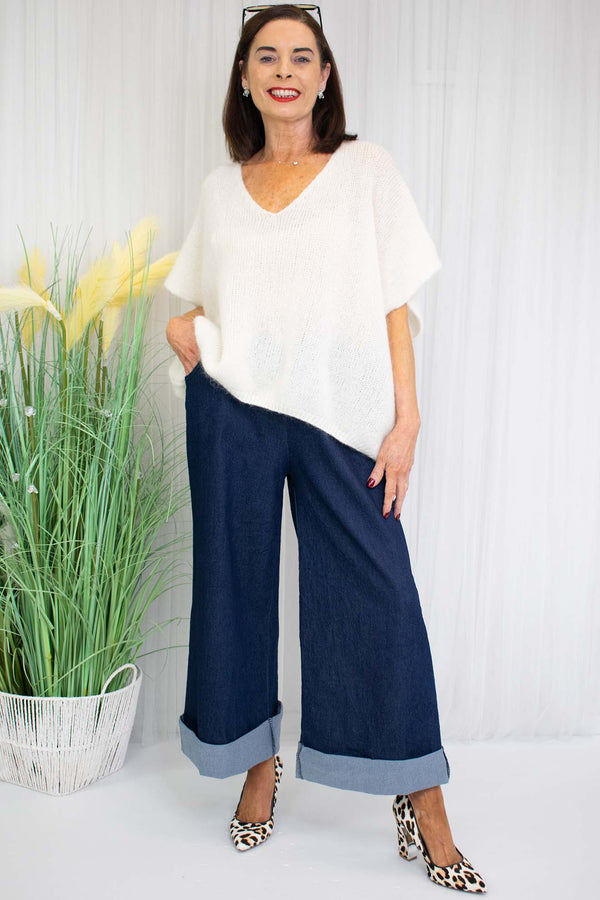 Emily Turn Up Hem Denim Trouser Dark Wash - Bond Street Store