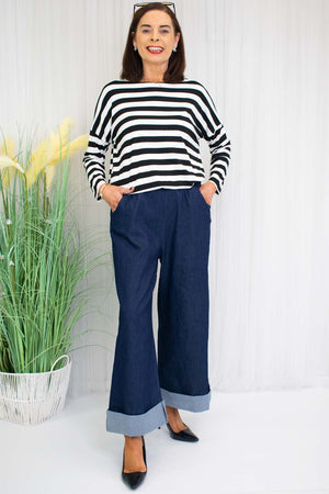 Emily Turn Up Hem Denim Trouser Dark Wash - Bond Street Store