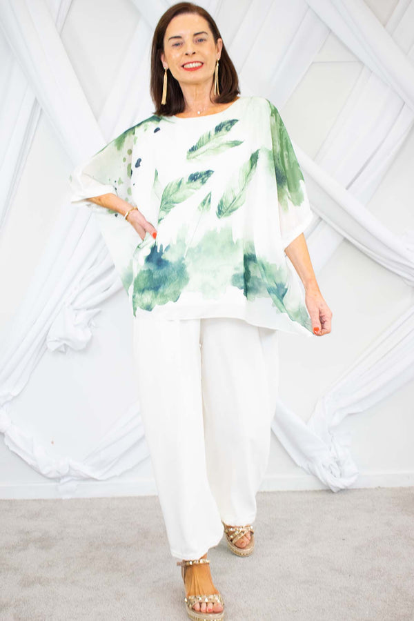 Lana Feathery Batwing Top in Green