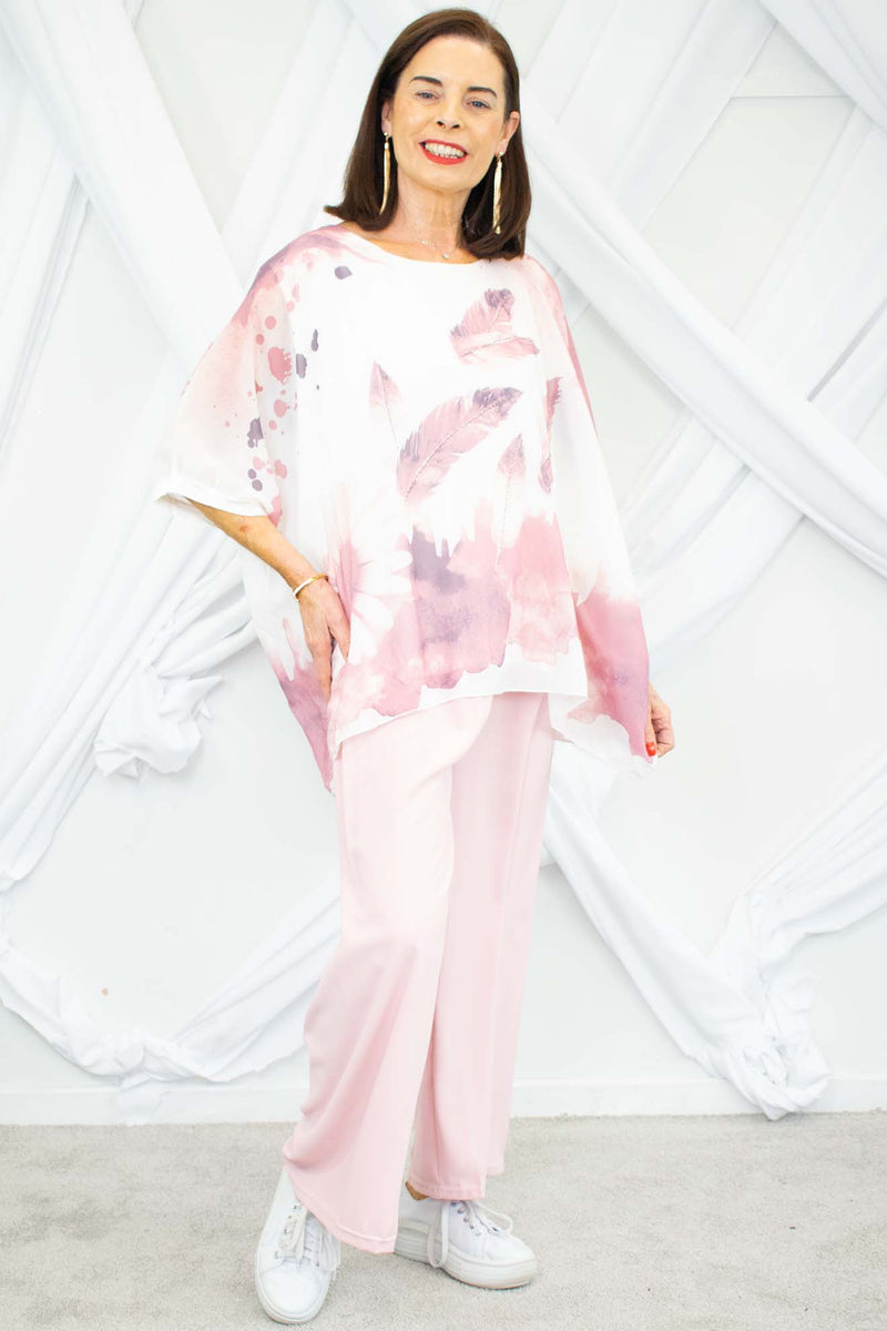 Lana Feathery Batwing Top in Blush Pink