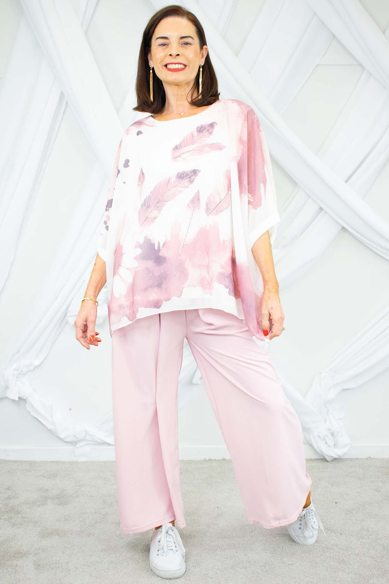 Lana Feathery Batwing Top in Blush Pink