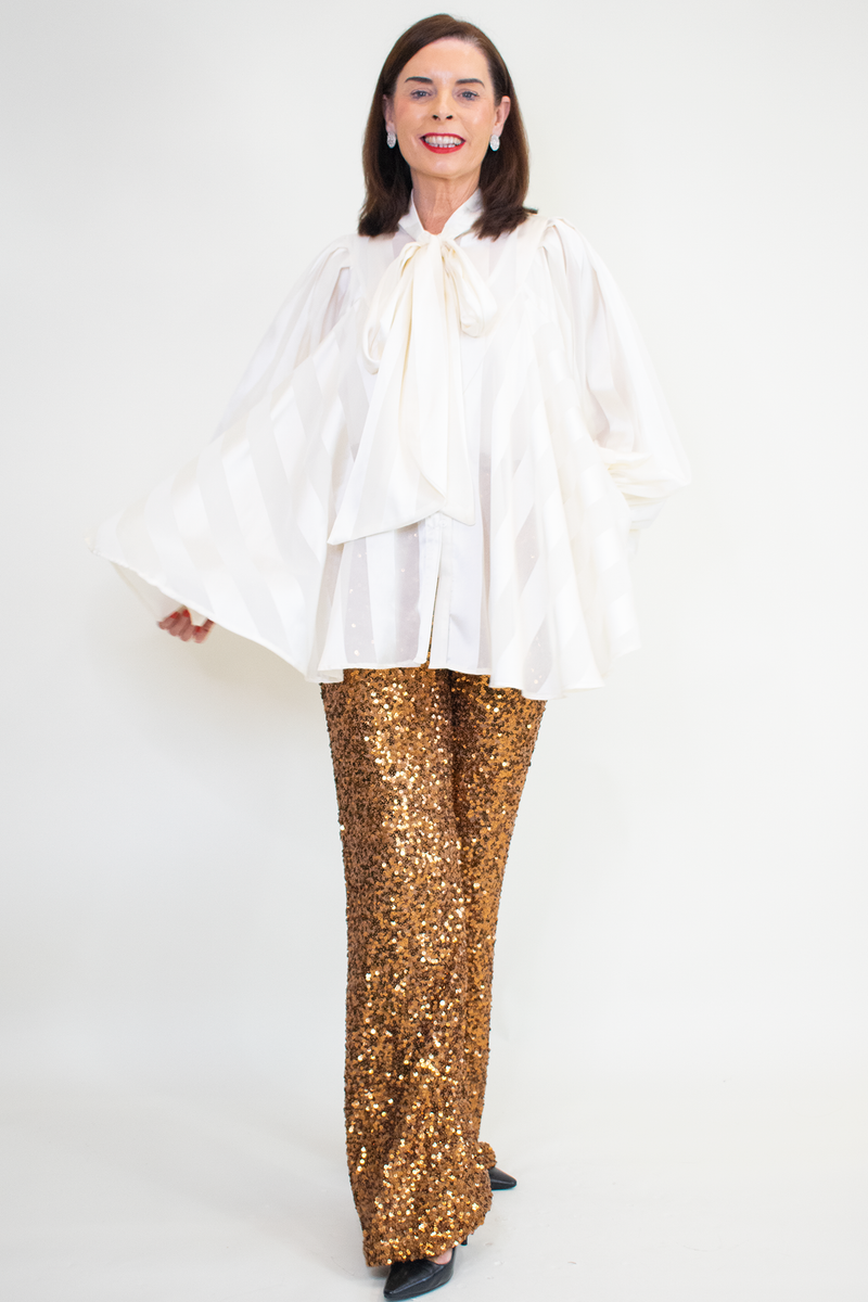Petrina Classy Pussy Bow Blouse in Pearl