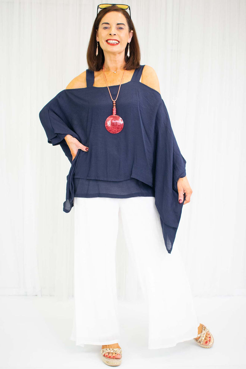 Sabatini Waterfall Top in Navy