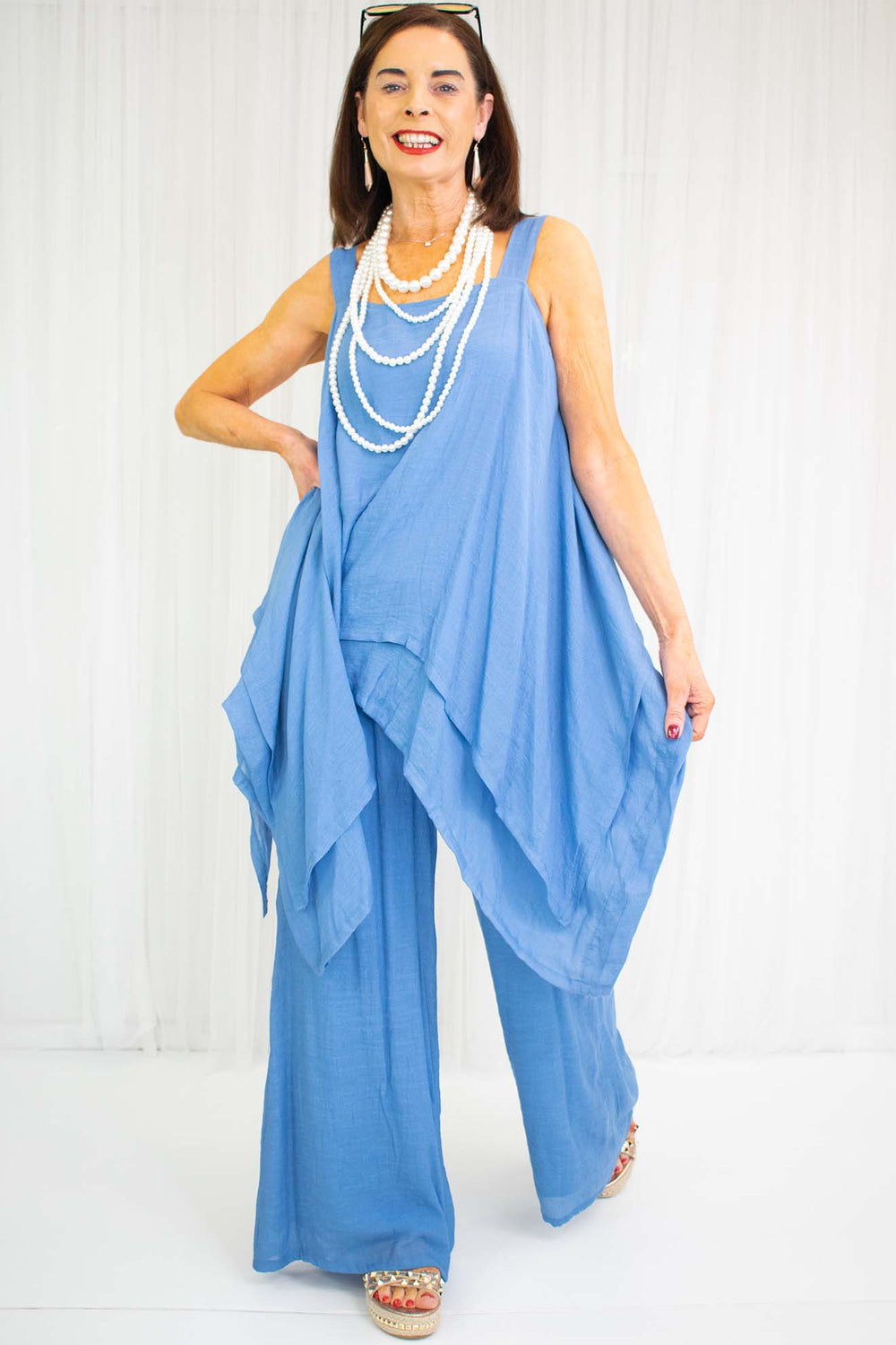 Capri Waterfall Top in Denim Blue