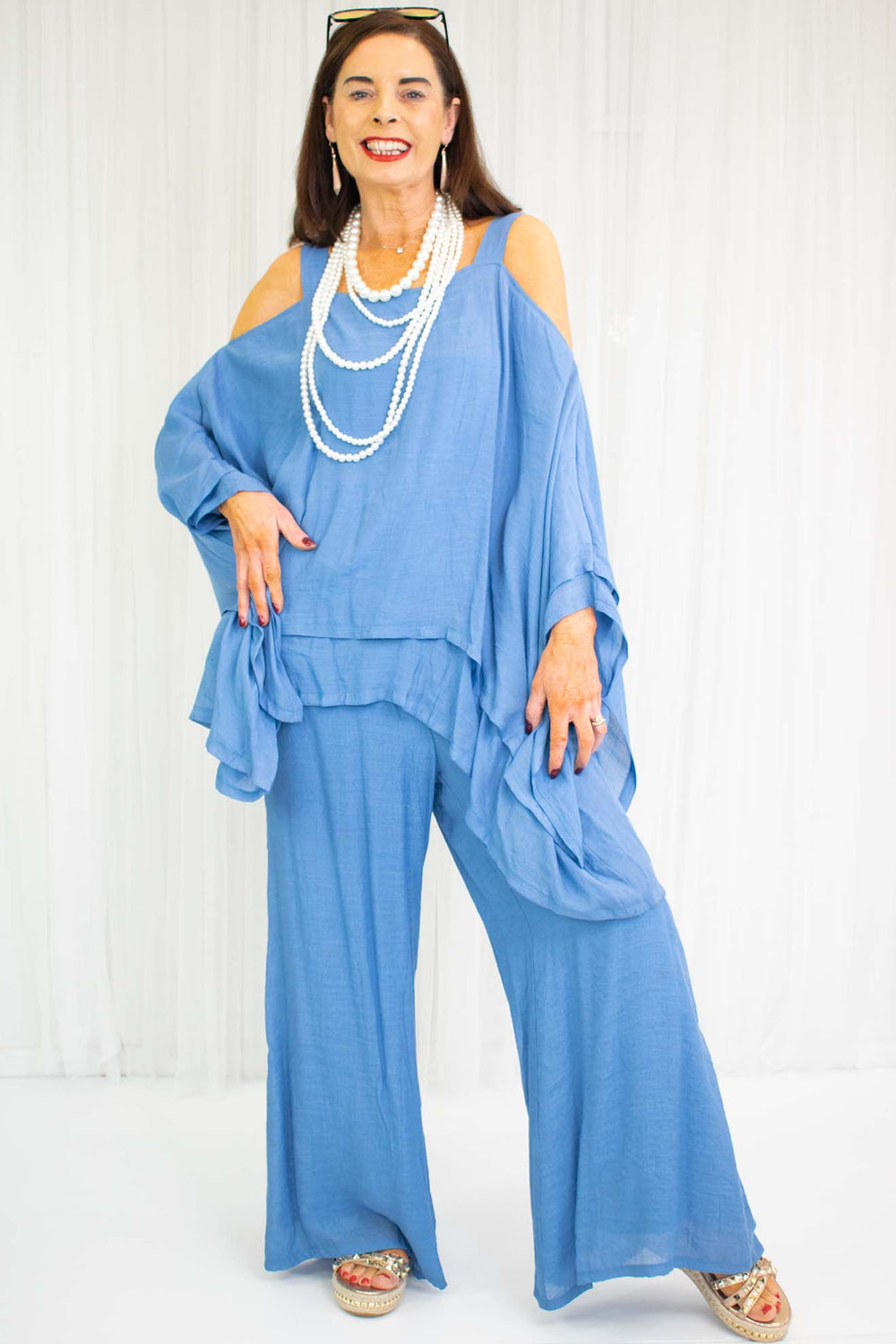 Capri Waterfall Top in Denim Blue