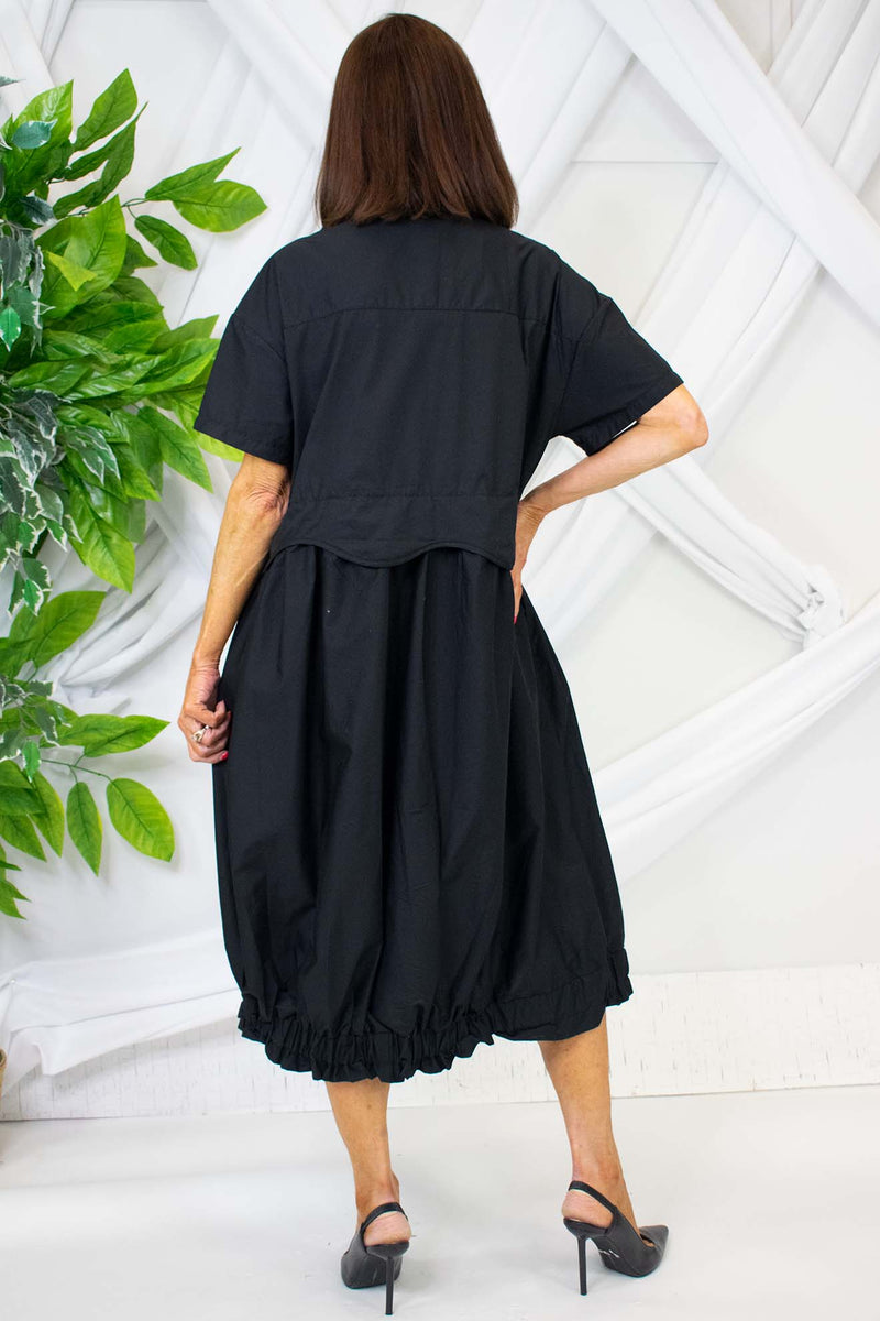 Elegant Evana Flower Shirt Dress in Black