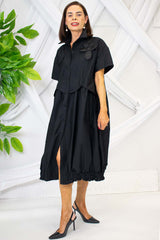 Elegant Evana Flower Shirt Dress in Black