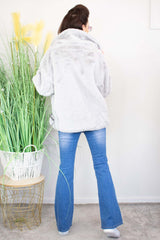 Luxury Faux Fur Biker Jacket in Silver Grey