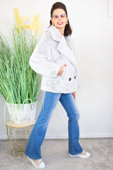 Luxury Faux Fur Biker Jacket in Silver Grey