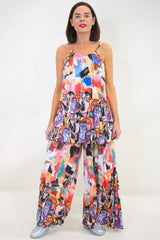 Senorita Pleat Suit in Multi Geometric Face Print