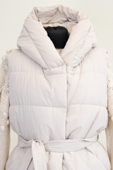 Naya Hooded Puffer Gilet with Quilted Design In Cream