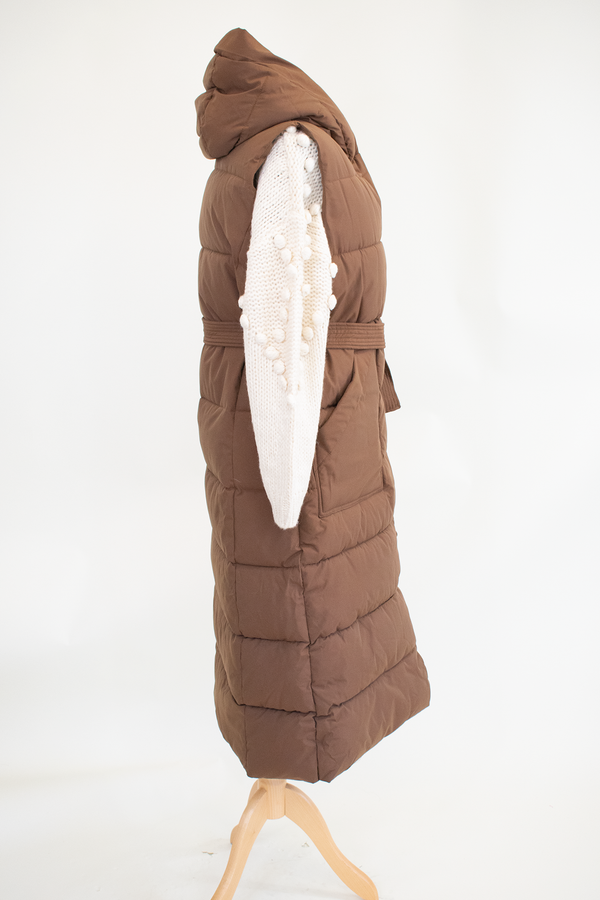 Naya Hooded Puffer Gilet with Quilted Design in Chocolate