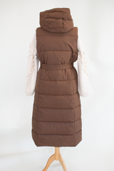 Naya Hooded Puffer Gilet with Quilted Design in Chocolate