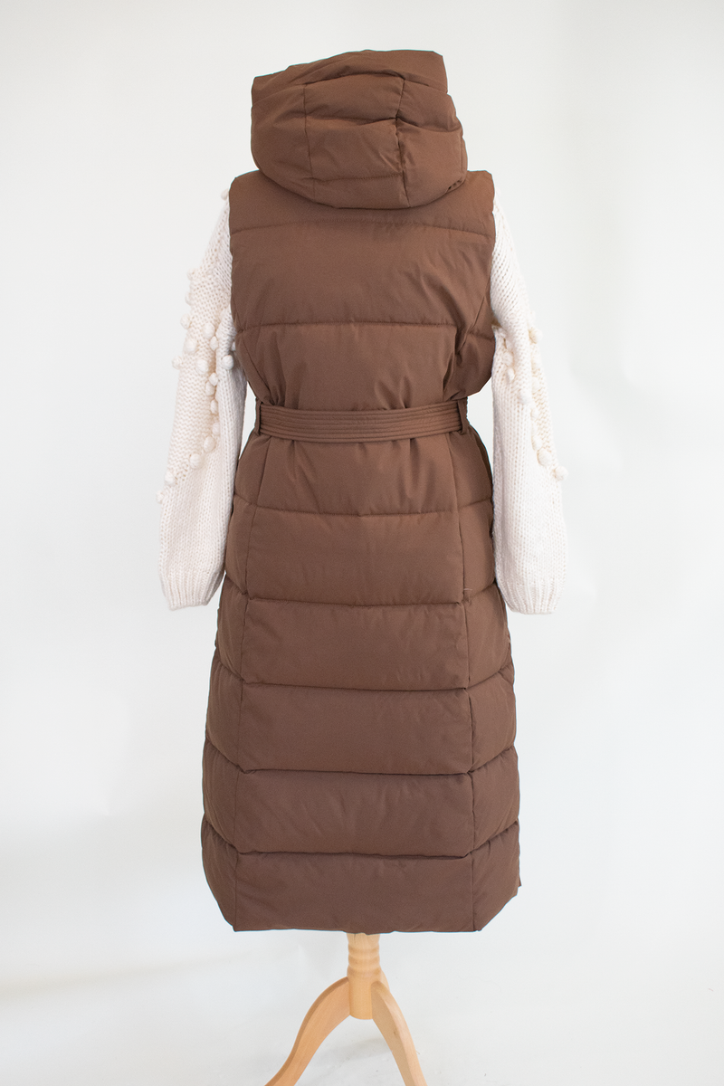 Naya Hooded Puffer Gilet with Quilted Design in Chocolate