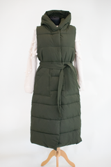 Naya Hooded Puffer Gilet with Quilted Design in Khaki