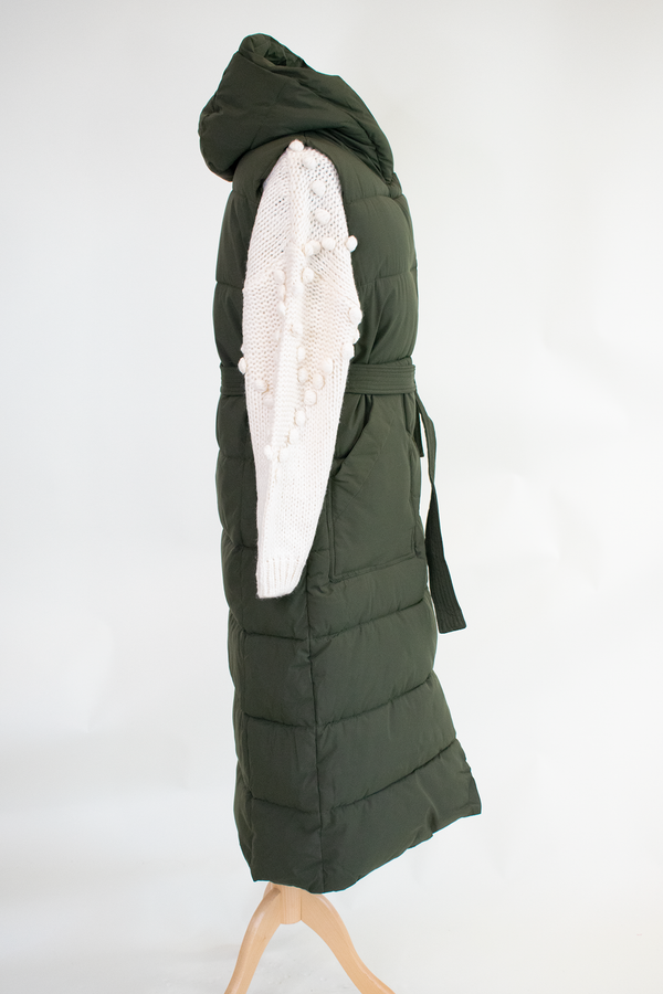 Naya Hooded Puffer Gilet with Quilted Design in Khaki