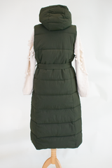 Naya Hooded Puffer Gilet with Quilted Design in Khaki
