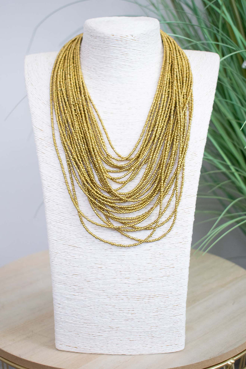 Lagenlook Bead Layered Necklace in Gold