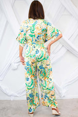 Florence Tie Waist Jumpsuit in Green Paisley Print