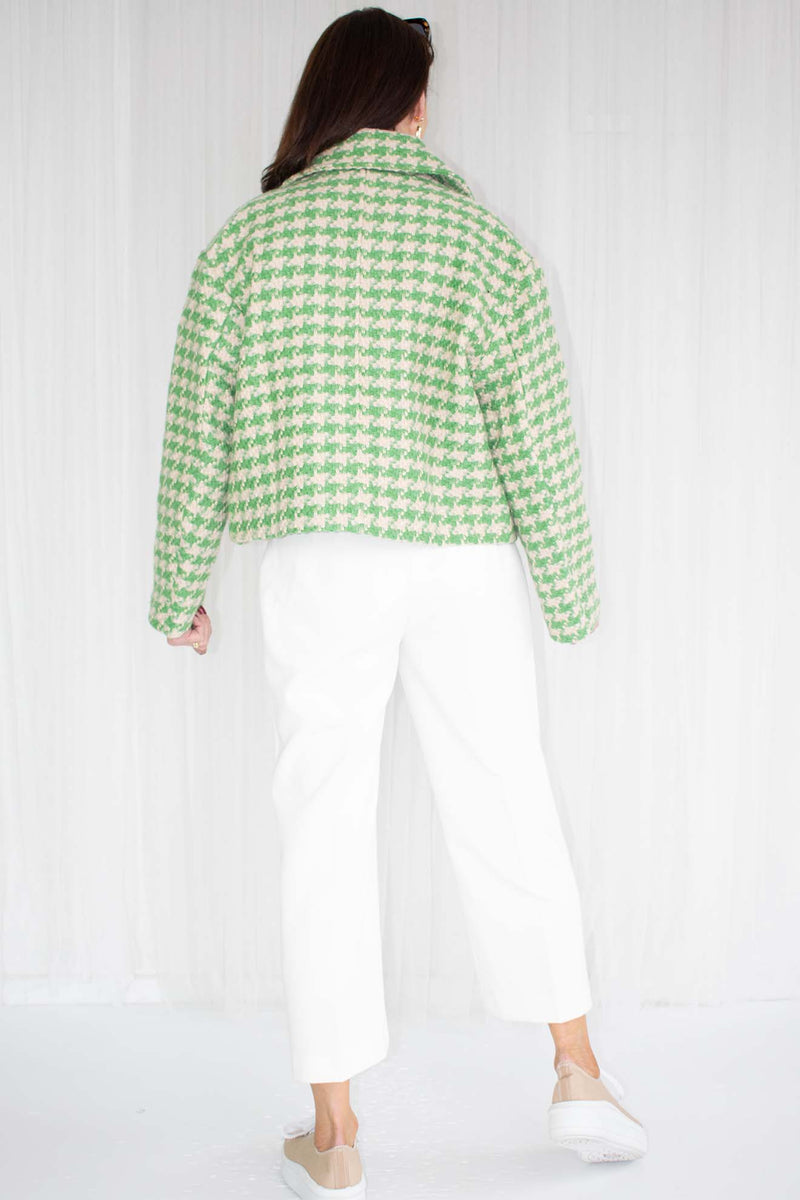 Tiana Tweed Style Houndstooth Jacket in Jade Green