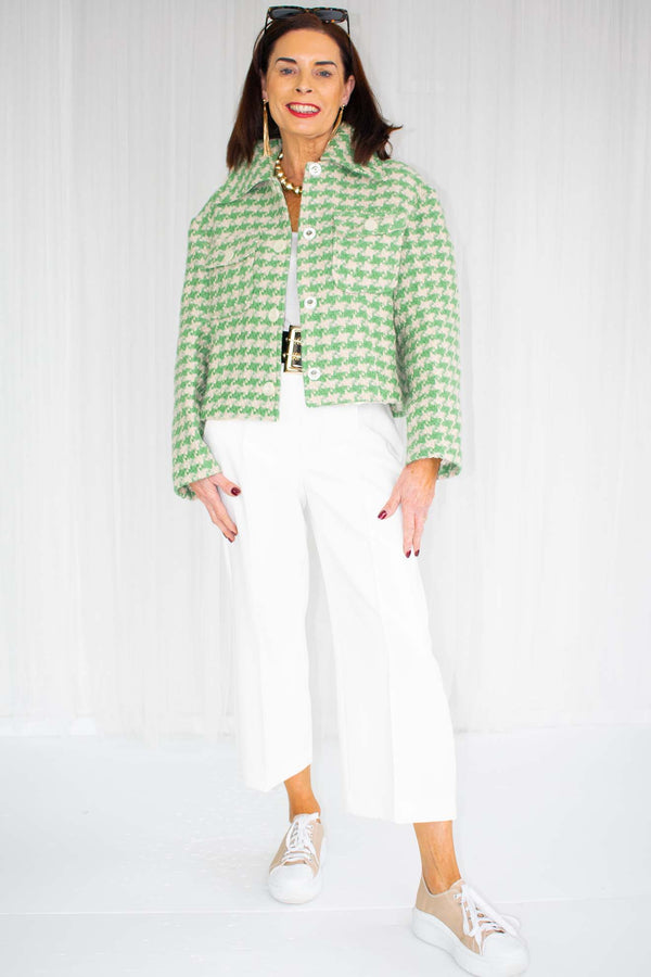 Tiana Tweed Style Houndstooth Jacket in Jade Green