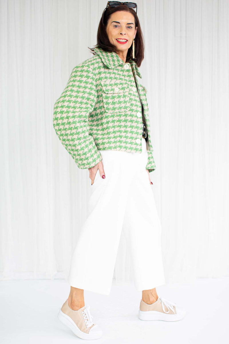 Tiana Tweed Style Houndstooth Jacket in Jade Green