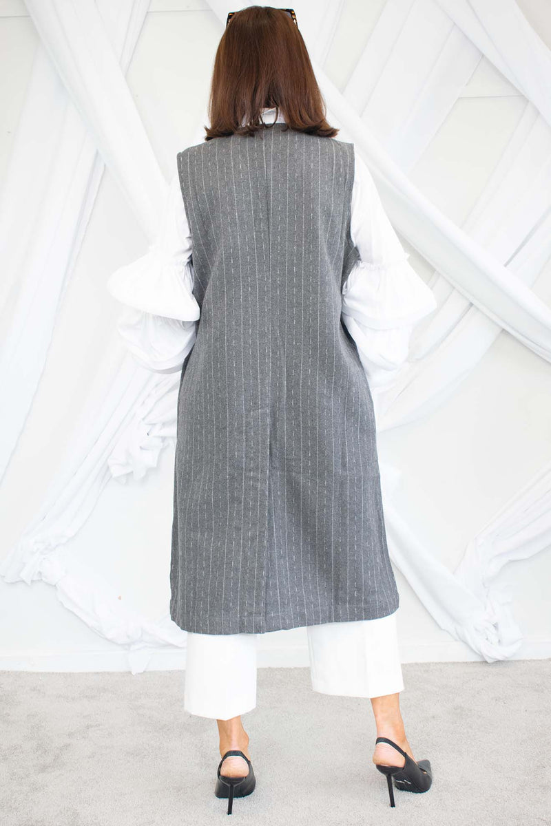 Belgravia Pinstripe Asymmetric Lapel Waistcoat in Grey