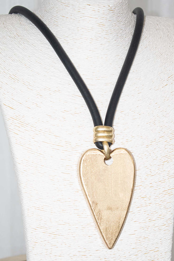 Gold Heart Pendant Rubber Necklace