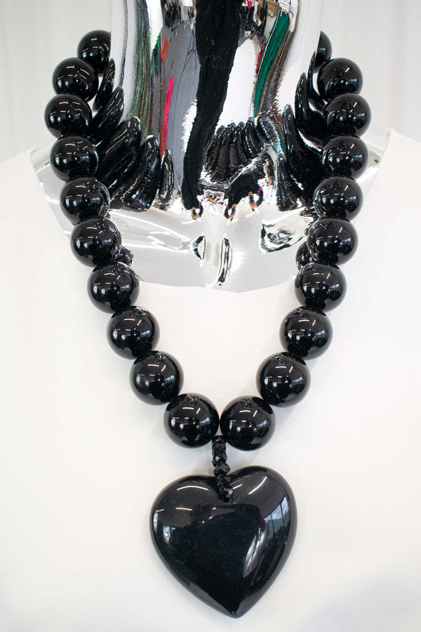 Beaded Heart Necklace in Black