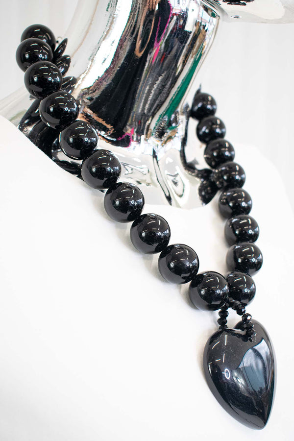 Beaded Heart Necklace in Black