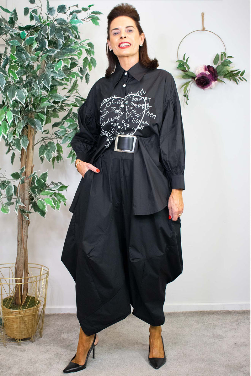 Luxury Heart Letter Shirt in Black