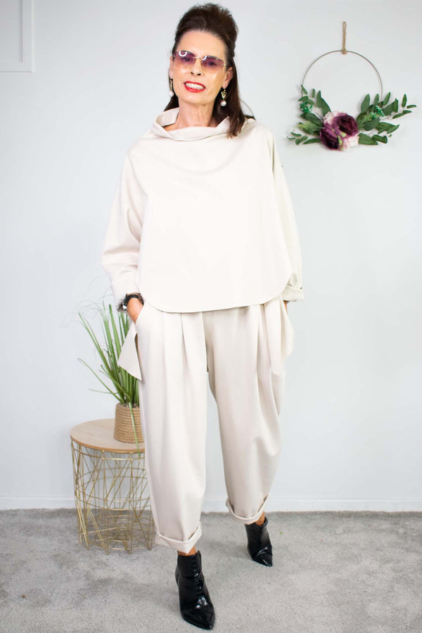 Scoop Waterfall Top in Light Beige