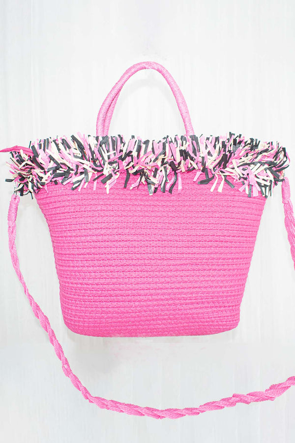 Winona Woven Basket Bag in Hot Pink