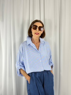 Lexi pin stripe shirt in baby blue - Bond Street Store