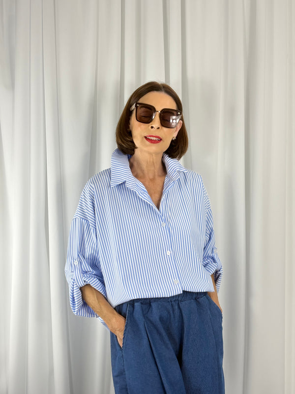 Lexi pin stripe shirt in baby blue - Bond Street Store